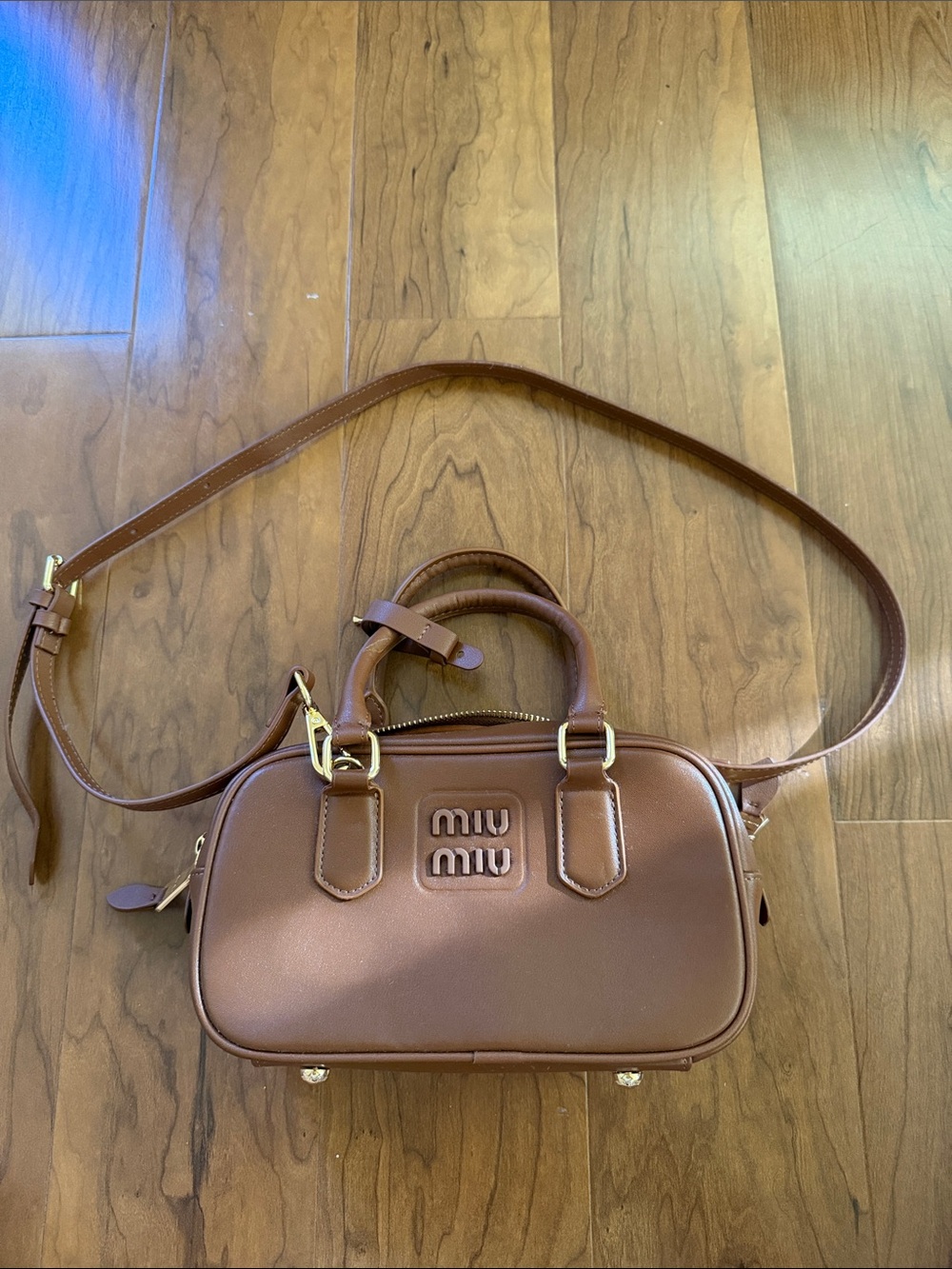 Miu Miu Brown Leather Messenger Satchel with Gold Hardware